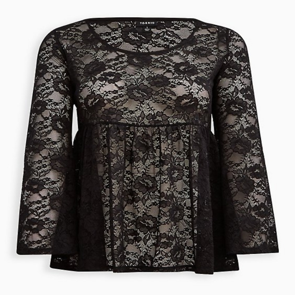 Torrid NWT size 1 black lace babydoll shirt - CUTE!!